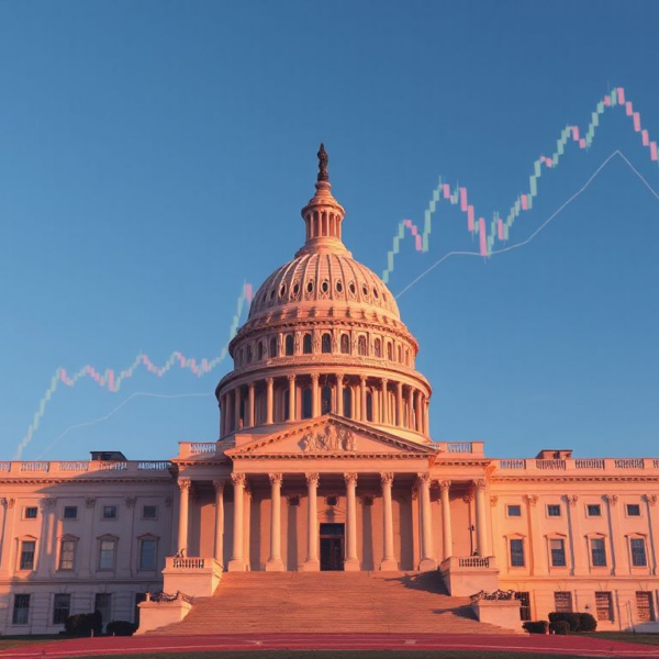 US Capitol building with a cryptocurrency graph