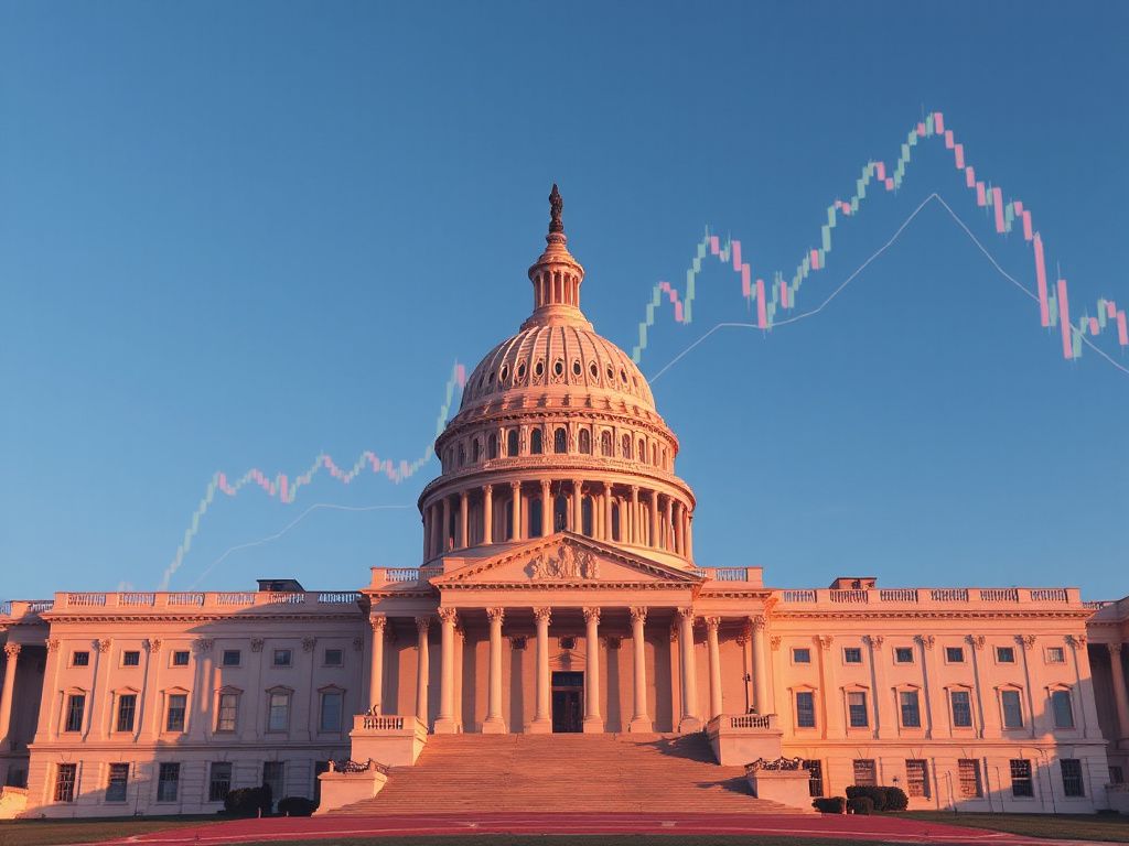 US Capitol building with a cryptocurrency graph