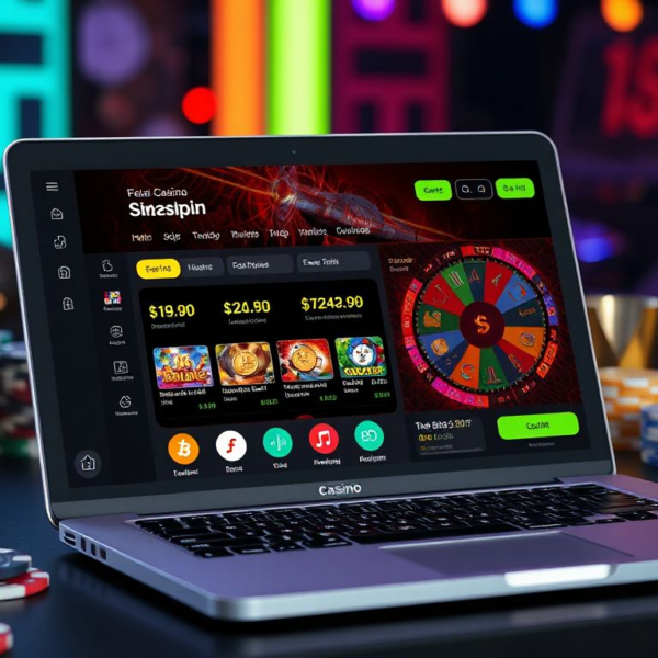 Online casino dashboard displaying instant payouts, digital wallets, and free bonus offers