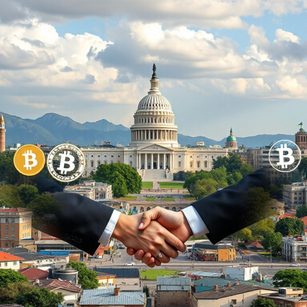 Illustration of African and US regulatory landscapes with stablecoin icons and fintech collaboration