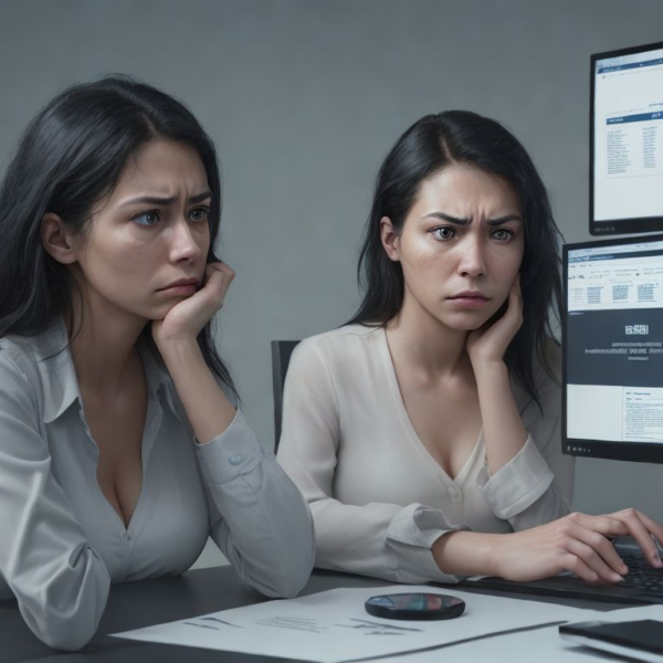 A person looking at a computer screen with a confused expression, representing the uncertainty surrounding cryptocurrency regulations.