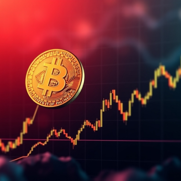 A cryptocurrency chart with a sharp drop in Bitcoin's price, causing market volatility