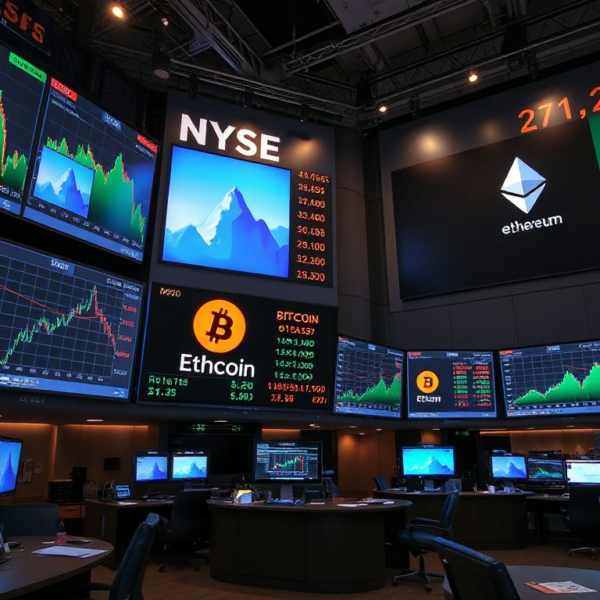 Digital chart showing declining Bitcoin and Ethereum ETF flows while altcoins like XRP and SOL rise