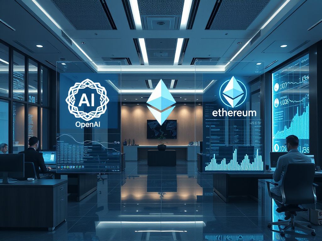 Illustration of Eightco Holdings' diversified AI and crypto treasury with holographic charts and logos