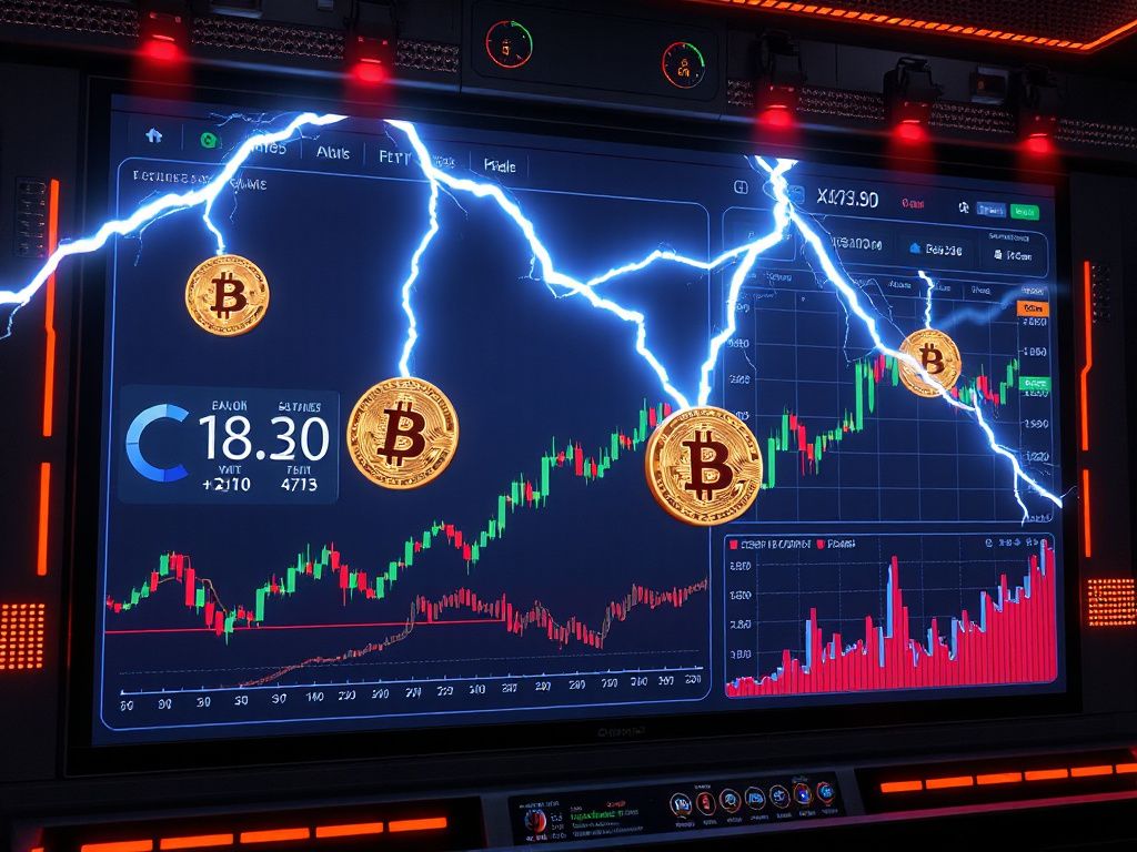 Futuristic online casino interface showing Bitcoin lightning network and ETF charts