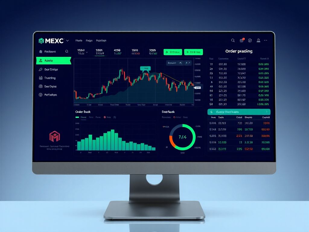 Screenshot of MEXC cryptocurrency exchange platform showing trading dashboard with charts and logo
