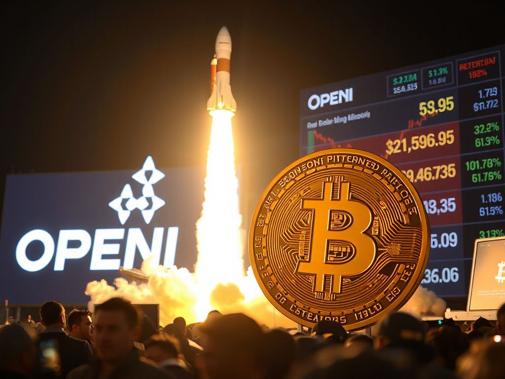 SpaceX rocket launch and OpenAI logo beside a Bitcoin symbol, illustrating the impact of their IPOs on Bitcoin liquidity